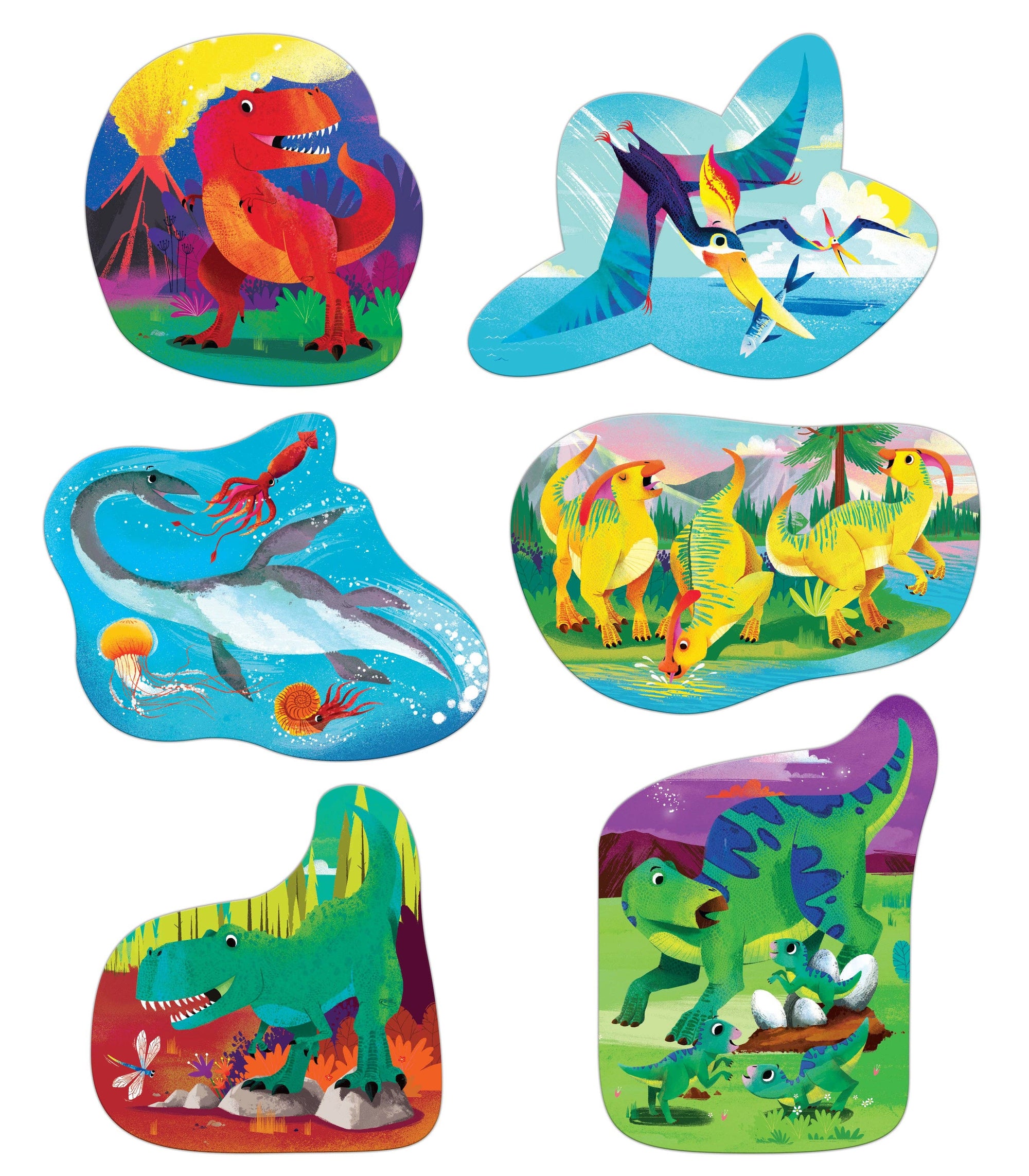 Dinosaur World Set of 6 Shaped Kids Puzzles