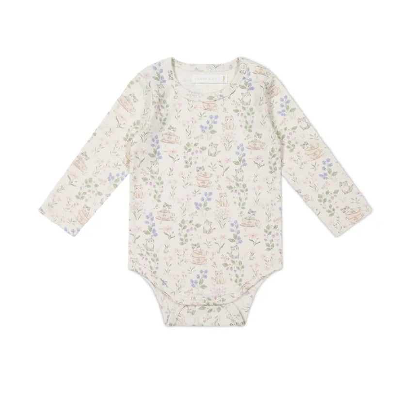 Organic Cotton Long Sleeve Bodysuit - Moons Garden Lavender