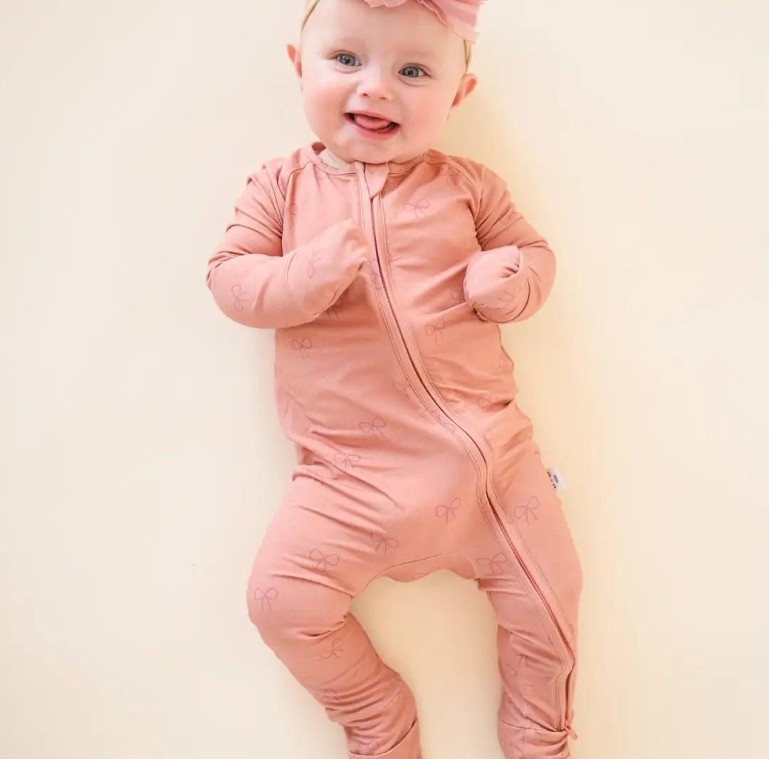 Bamboo 2-Way Convertible Zip Romper - Pink Bow