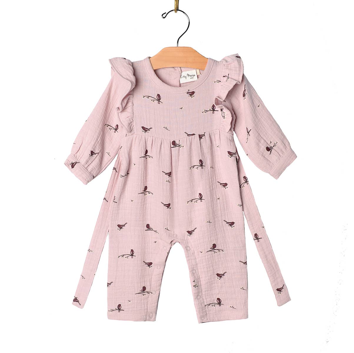 Lavender Birds Flutter Sleeve Long Romper