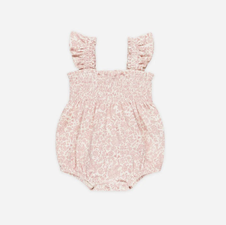 Pink Blossom Smocked Ruffle Sleeve Romper